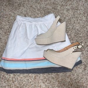 Beautiful Lined White Skirt w/ Colorful Stripes